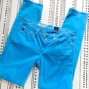 AG Adriano Goldschmied The Stilt Cigarette Leg Bright Blue Cotton Pants …